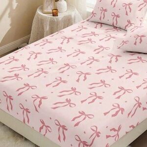 Pink Bow Pattern Bedding fitted sheet